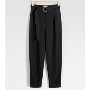& Other Stories Capsule Pleated Tapered Straight Leg Trouser Pants Gray Black 6